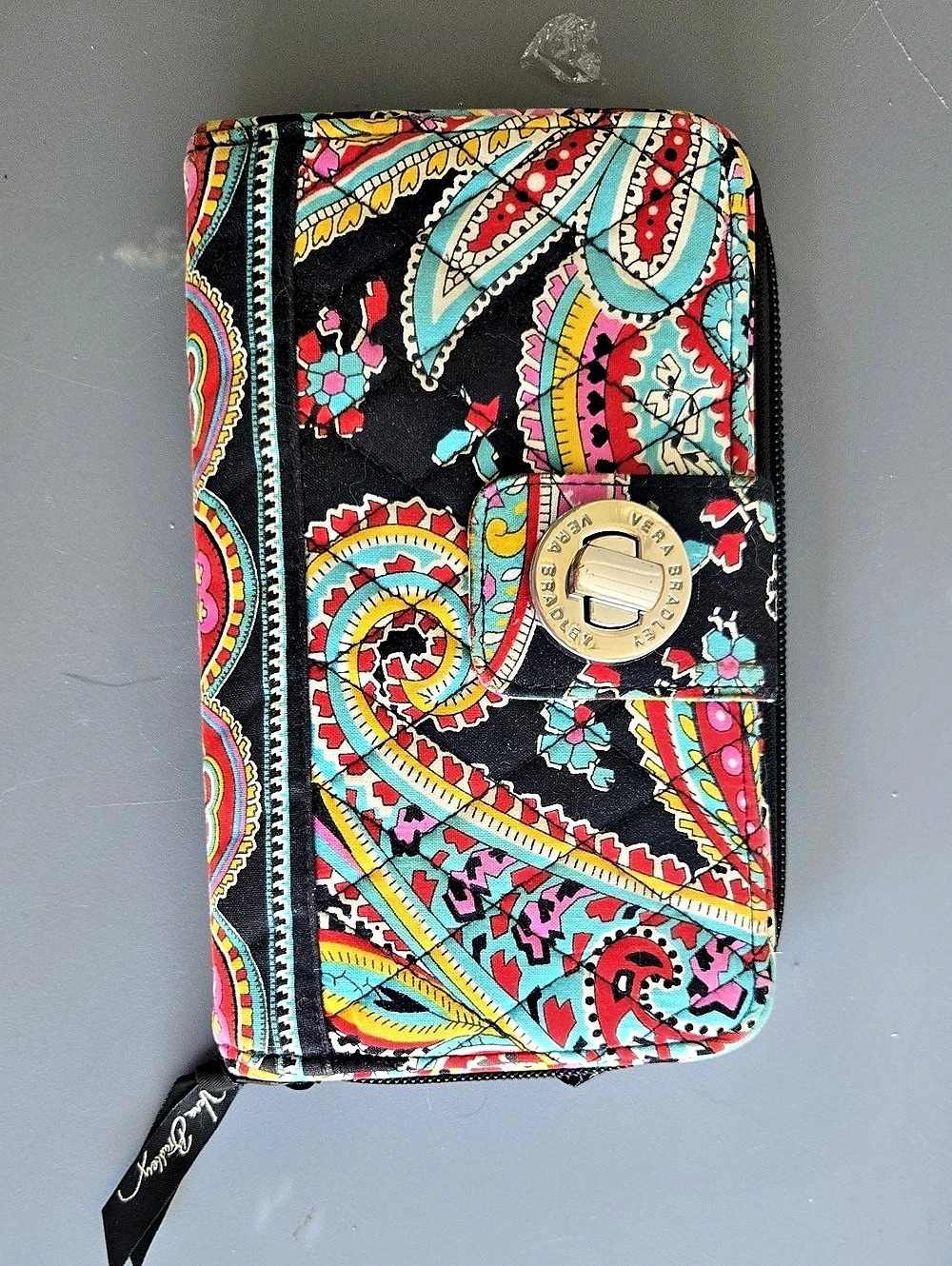 Vera Bradley Turnlock Wallet Paisley Black & Multicolor